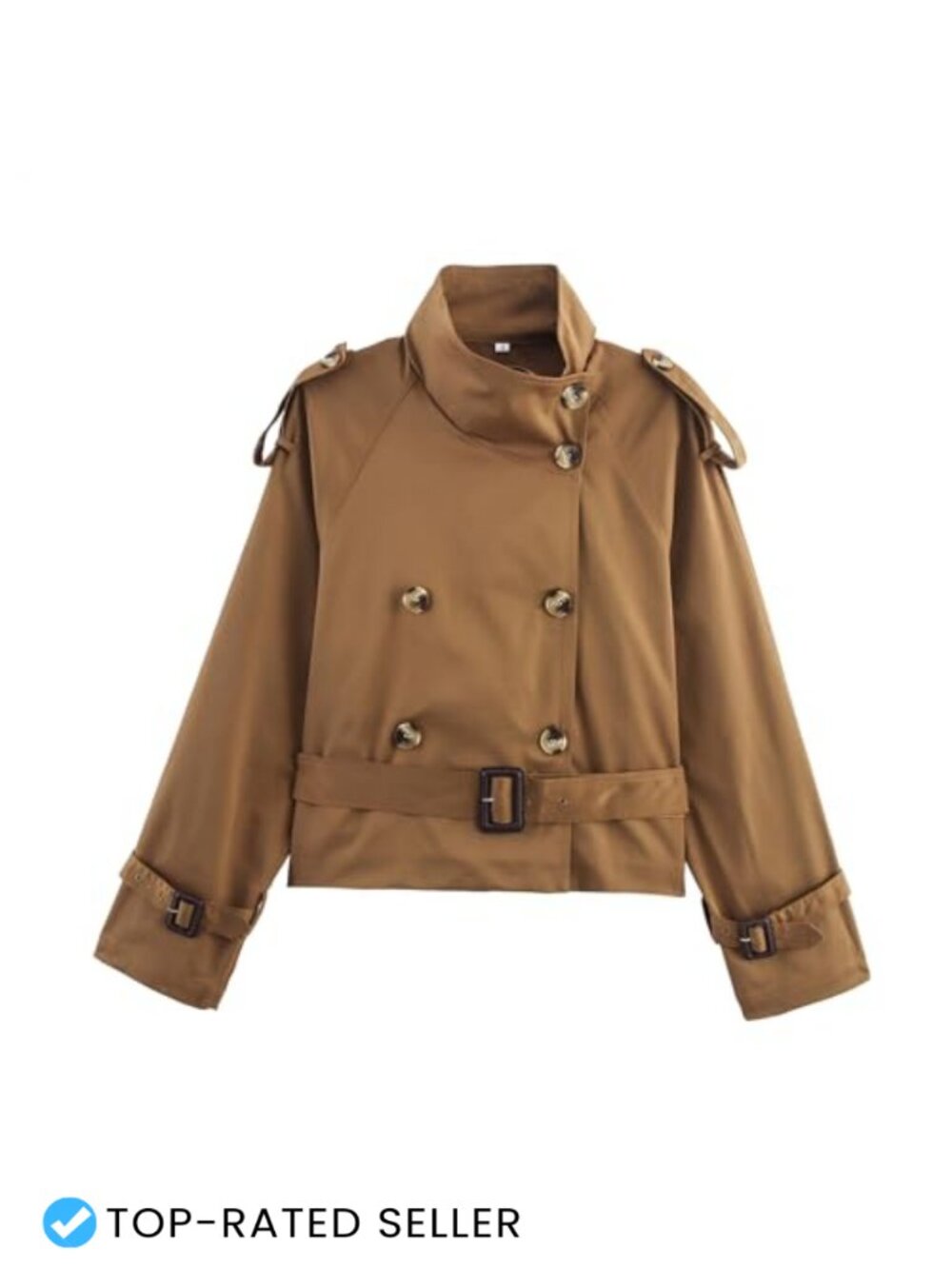 Women Trench Coat Double Breasted Belted Cropped Jacket